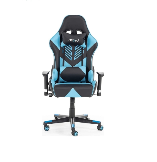 Blitzed Budget Adonis Faux Leather Racing Syle Gaming Chair Without Head Pillow And Lumbar Cushion Without Footrest - Sky Blue