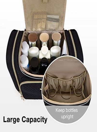 کیف، کیف لوازم آرایشی مسافرتی Bagsmart برای زنان، کیف آرایشی ضد آب، سازمان دهنده سفر با ظرفیت بالا برای لوازم آرایشی و بهداشتی سایز کامل، مشکی