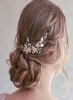 گل سر عروس عروسی شانه مو برگ موی عروس تکه مروارید کریستال سر زنانه و دخترانه (2 عدد) (رزگلد)