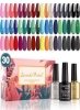 Gelnailpolishkit 27+3 Colors Sparkle N Solid ژل سایه سبز آبی قرمز و مشکی Soakoff Uv ژل ناخن 5 میلی لیتری/هر کدام با پایه و بدون پاک کردن تاپ و ژل مات 8 میلی لیتر/هر C970