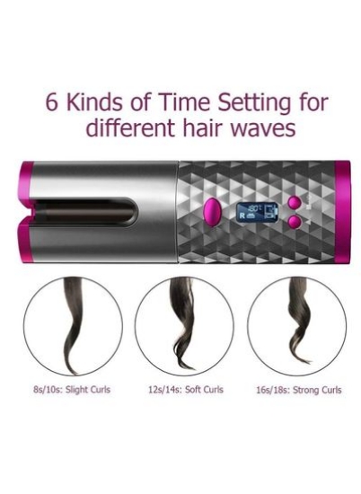 اتو بی‌سیم خودکار جدید بی‌گودی مو فرهای موی موج‌های هوشمند فر کننده مو غلتکی یو‌اس‌بی با قابلیت شارژ مجدد برای ابزار مو خاکستری/صورتی