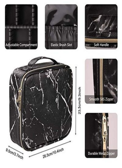 کیت آرایش آرایشی حرفه ای Pu Satorage Organizer کیف توالت مسافرتی با محفظه قابل تنظیم، 26L X 23B X 9H سانتی متر (مرمر سیاه)
