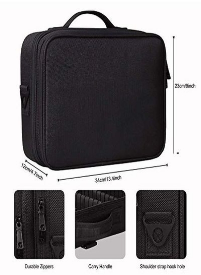 کیف سازمان‌دهنده لوازم آرایشی و بهداشتی مسافرتی نایلونی با محفظه قابل تنظیم (مشکی، متوسط (34L X 23B X 12H سانتی‌متر)