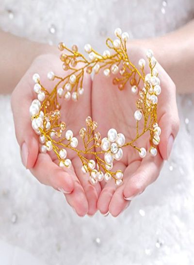 تصویر اکسسوری موی تاک عروس عروس با کریستال موی گل طلایی تکه بدلیجات سر عروس برای عروس 