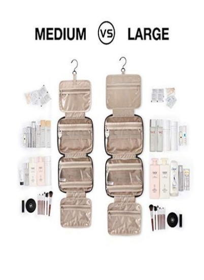 کیف مسافرتی کیف لوازم بهداشتی با قلاب آویزان، سازمان دهنده کیف آرایشی ضد آب برای لوازم جانبی، شامپو، ظرف کامل، لوازم آرایشی (بندهای بزرگ، صورتی)