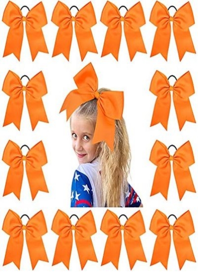 Ge Cheer Bows نگهدارنده دم اسبی 12 عدد دخترانه کش موی کشسان اکسسوری نارنجی برای بانوان مسابقات فوتبال نوپا نوجوانان ورزشی