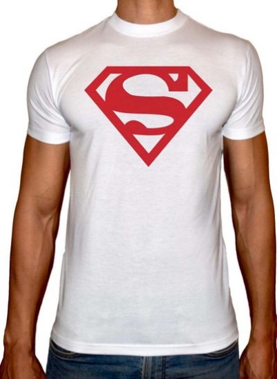 تی شرت چاپ شده با لوگوی سوپر مرد سفید/قرمز