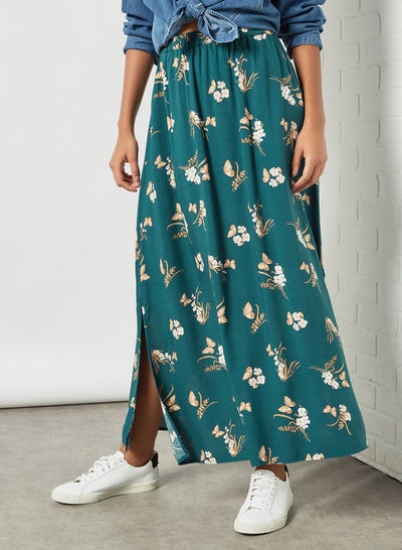 دامن سبز رنگ چاپ گل