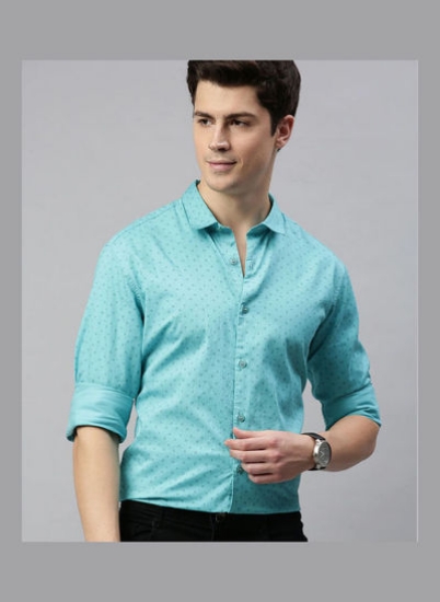 پیراهن معمولی چاپ شده آبی فیروزه ای