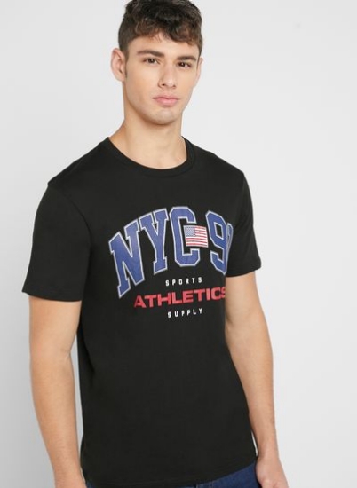 تی شرت یقه خدمه ورزشی Nyc 91 مشکی/آبی/قرمز