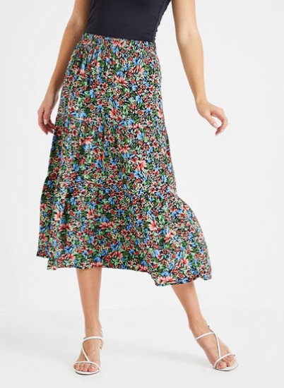 دامن ماکسی لبه دار پرینت گلدار چند رنگ