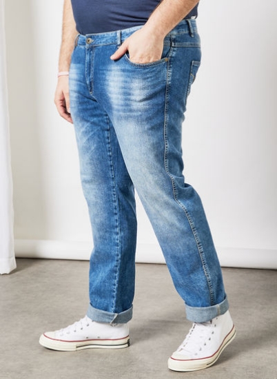 شلوار جین شسته آبی سایز بزرگ رینگو منظم فیت