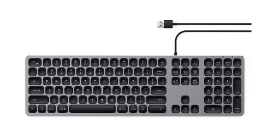کیبورد ساتچی Satechi Aluminum USB Wired Keyboard with Numeric Keypad - Compatible with iMac Pro, iMac, 2018 Mac Mini, 2018 MacBook Pro/Air and MacOS devices (English, Space Gray)