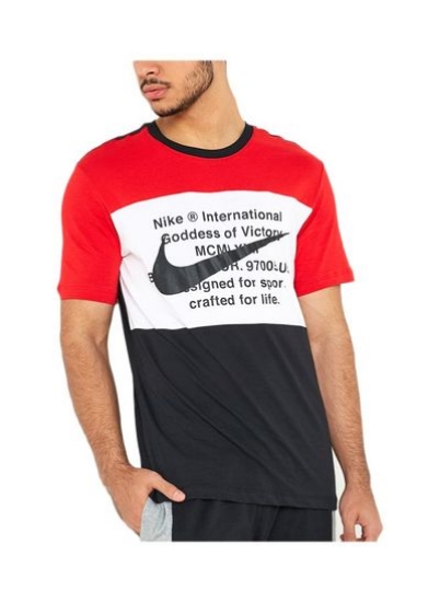 تی شرت Nsw Swoosh Ss مشکی / دانشگاهی قرمز / سفید