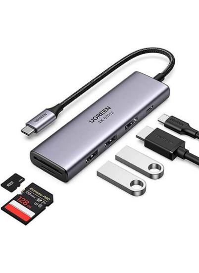 USB C Hub 6-IN-1 به آداپتور HDMI 4K 60Hz با 2 پورت USB 3.0 SD TF Card Reader 100W USB-C Power Delivery آلومینیومی برای M1 MacBook Pro Air iPad Pro 2021 Air Silver