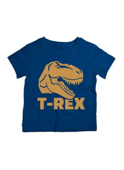 تی شرت دایناسور چاپ شده تی رکس آبی/قهوه ای
