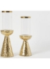 ست سرامیک 2 تکه کاسا بزرگ و کوچک با ست نگهدارنده شمع شیشه ای طلایی / شفاف 33.5x10.52+9x10.5 سانتی متر