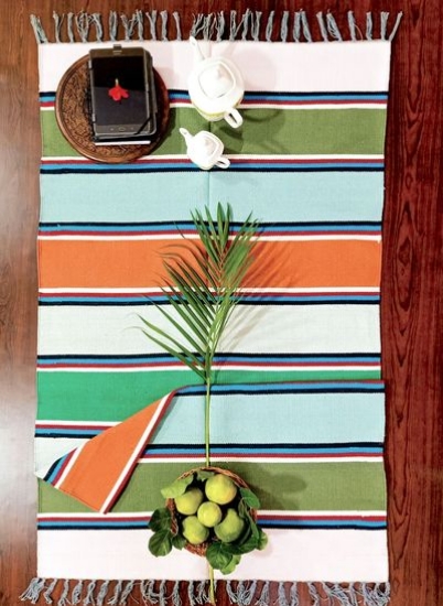 فرش دستباف 100 درصد پنبه پالایتا چند رنگ / دوری 91 × 182 سانتی متر
