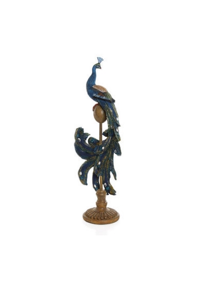 مجسمه طاووس ایستاده دست ساز آبی و طلایی - 76 سانتی متر