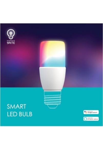 لامپ LED هوشمند Porodo Brite، 610 لومن، 16 میلیون رنگ RGB، تایمر خودکار، سازگار با برنامه IOS و Android، الکسا و دستیار گوگل، ایمن و مناسب در داخل خانه، اتاق خواب، اتاق نشیمن و غیره.
