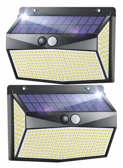 چراغ ایمنی خورشیدی، چراغ دیواری حسگر بدنه، حرکت حسگر فضای باز IP65 ضد آب 318 LED/3 حالت روشنایی چراغ دیواری خورشیدی زاویه باز برای فضای باز، حیاط، گاراژ، حصار 2 [کلاس انرژی A+++]