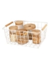 FCG Home – سبدهای ذخیره سیمی، سفید با دسته چوبی، سبد فلزی سیمی برای سازماندهی آشپزخانه، حمام، اتاق نشیمن (2 بسته)