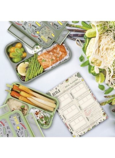 مجموعه 2 جعبه ناهار برای کودکان بزرگسال، بنتو ناهار با برنامه غذاخوری مغناطیسی، سبز با طرح