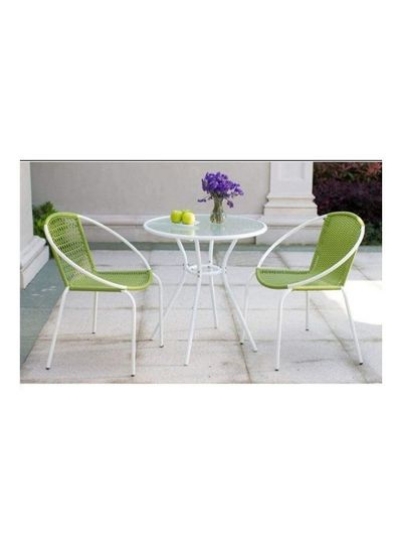 ست میز و صندلی چوبی مصنوعی در فضای باز به رنگ سبز/سفید