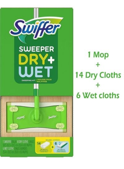 جاروی جمع و جور سبک وزن کیت جارو مرطوب + خشک با 1 جارو + 14 پارچه خشک + 6 پارچه مرطوب