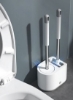 برس توالت و نگهدارنده سیلیکونی با ست اسکرابرهای پرز برای تمیز کردن حمام برس توالت بدون زنگ و بدون لغزش دسته بلند