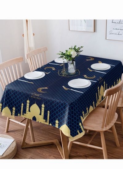 رومیزی عید سفره ناهار خوری دستمال سفره آشپزخانه منزل (آبی 153x259 سانتی متر)