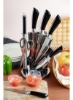ست چاقو آشپزخانه EDENBERG | ست چاقوی آشپزخانه از جنس استیل ضد زنگ ممتاز با قیچی آشپزخانه و پایه مغناطیسی گردان - 8 عدد (نقره ای-مشکی)