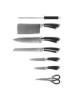 ست چاقو آشپزخانه EDENBERG | ست چاقو حرفه ای کربن استیل | ست سرآشپز، نان، ابزار، چاقوهای خرد کن با تیزکن، قیچی و پایه چرخشی – 8 عدد (مشکی نقره ای)