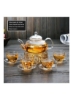 قوری شیشه ای با گرم کننده شکل قلب کریستالی و ست 4 فنجان چای شفاف