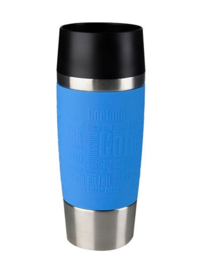 لیوان مسافرتی 0.36 لیتری، آبی روشن، فولاد ضد زنگ/مشکی پلاستیکی/نقره ای/آبی 0.36 لیتری