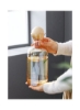 گلدان صاف شیشه ای رترو نوردیک با درب چوبی قهوه ای 10x24.5 سانتی متر