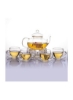 ست چای شیشه ای- قوری بوروسیلیکات با گرم کننده چای شکل قلب و 4 فنجان چای