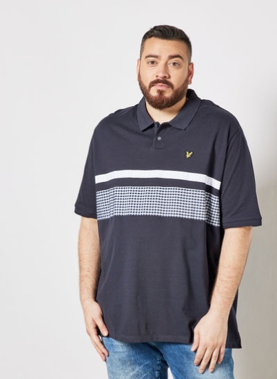 سایز بزرگ Gingham Print Polo Dark Navy