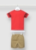 ست تی شرت و شلوارک یقه گرد چاپ شده قرمز/قهوه ای
