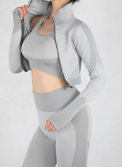 ست لباس ورزشی نرم ورزشی کشش تنگ و ست خاکستری