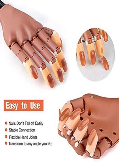 تایس Hand For Acrylic Nailsflexible Nail Training Hand Kit دست آموزش مدل مانکن تقلبی با 300 عدد سوهان ناخن و گیره ناخن برای هنر ناخن مبتدی
