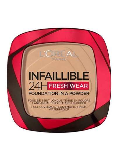 کرم پودر Infaillible 24H Fresh Wear in a Powder - آرایش ضد آب و پوشش کامل مات ضد انتقال، بژ طلایی