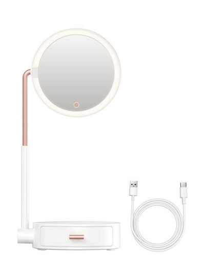 تصویر آینه آرایش روشن سری Smart Beauty با جعبه ذخیره سازی سفید 