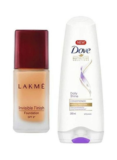 ست 2 تایی Invisible Finish SPF 8 Foundation Shade 01 &amp; Dove Daily Shine Conditioner White