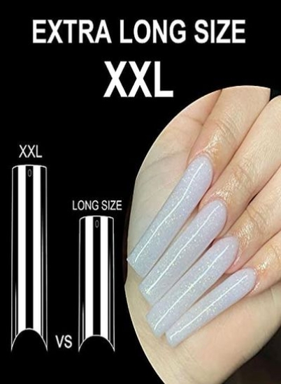 Re Nail Tips C Curve Nail Tips 200Pcs Nail Extra Long Tips Nail Cover Nail Tips Clear Xxl Nail Tips نوک های بلند برای ناخن های اکریلیک با کیف برای Nail Salon اندازه های Diy10