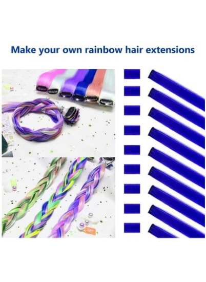 اکستنشن مو رنگی 60 سانتی متری استل، گیره هایلایت های مهمانی چند رنگ در اکستنشن مو مصنوعی (10 عدد آبی)