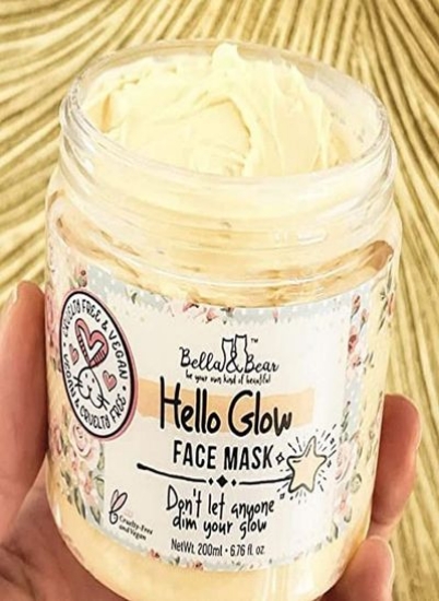 ماسک صورت Bella &amp; Bear Hello Glow مراقبت از پوست ماسک کائولن خاک رس 6.7 اونس با دانه کاکائو، کره شی باتر وگان ماسک صورت روشن کننده صورت برای پوستی شاداب و هیدراته ماسک زیبایی ایده آل برای انواع پوست