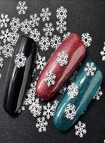 2 جعبه مد 3 بعدی سفید و طلایی برفی پولک های تزئینی ناخن کریسمس Nail Flakes Diy Nail Glitters Diy Nail Glitters Decor decoration Christmas Tools