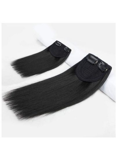 گیره در تکه مو مصنوعی کوتاه و کوتاه موی صاف تکه موی نامرئی برای موهای نازک افزایش حجم مو بالشتک طبیعی کرکی موهای بلند 2 تکه مشکی شماره 2