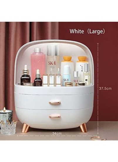 جعبه نگهداری لوازم آرایشی آرایشی و بهداشتی قفسه نمایش زیبا با کشو ضد آب و گرد و غبار (سفید)